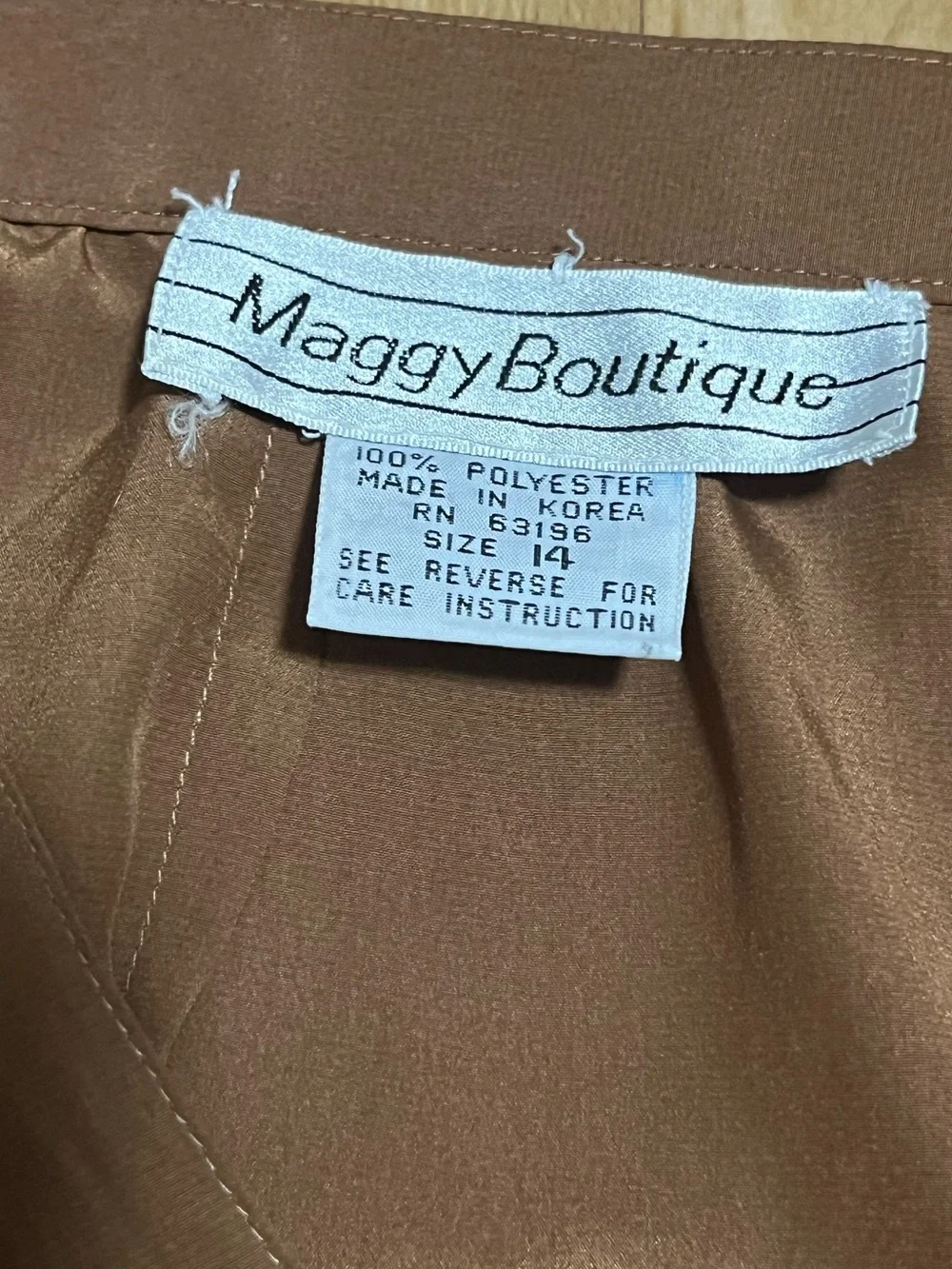 Maggy Boutique Brown Satin Midi Skirt Size 14 Back Zip Back Slit
